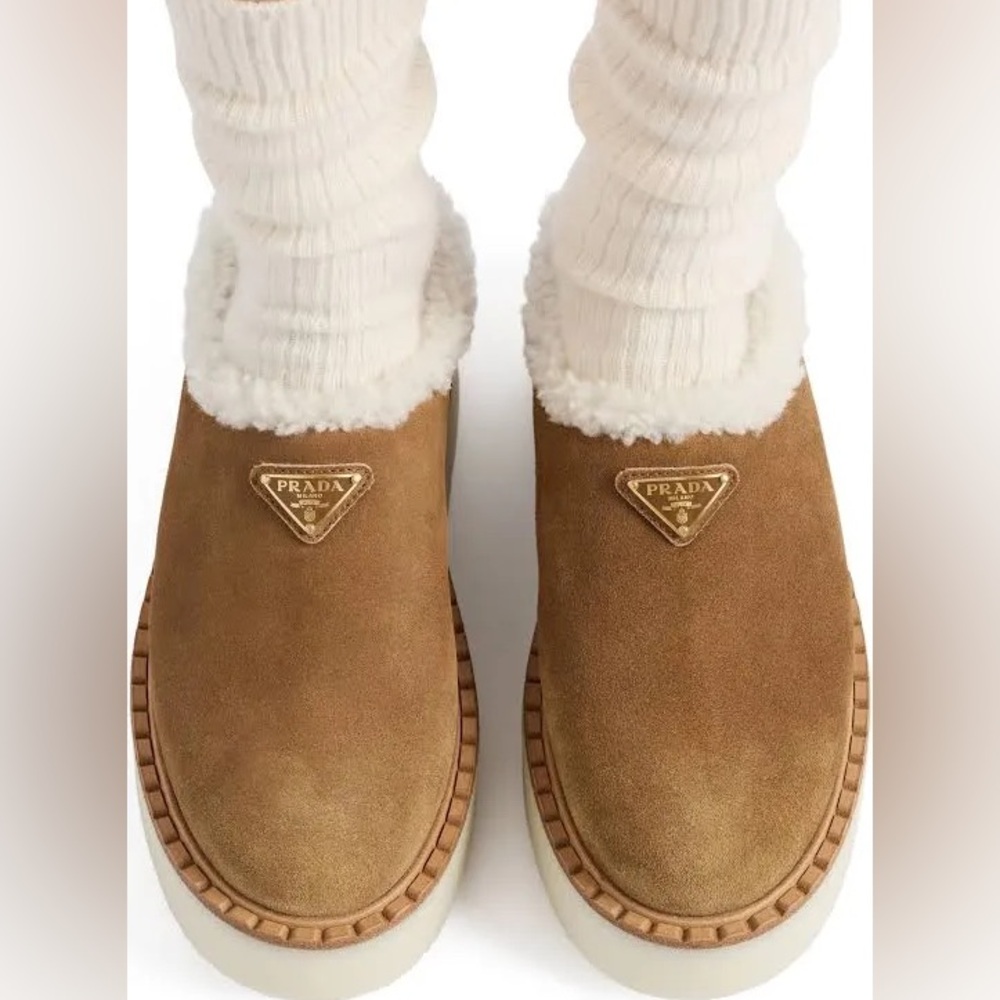 Prada 2025 shearling mules slides 39